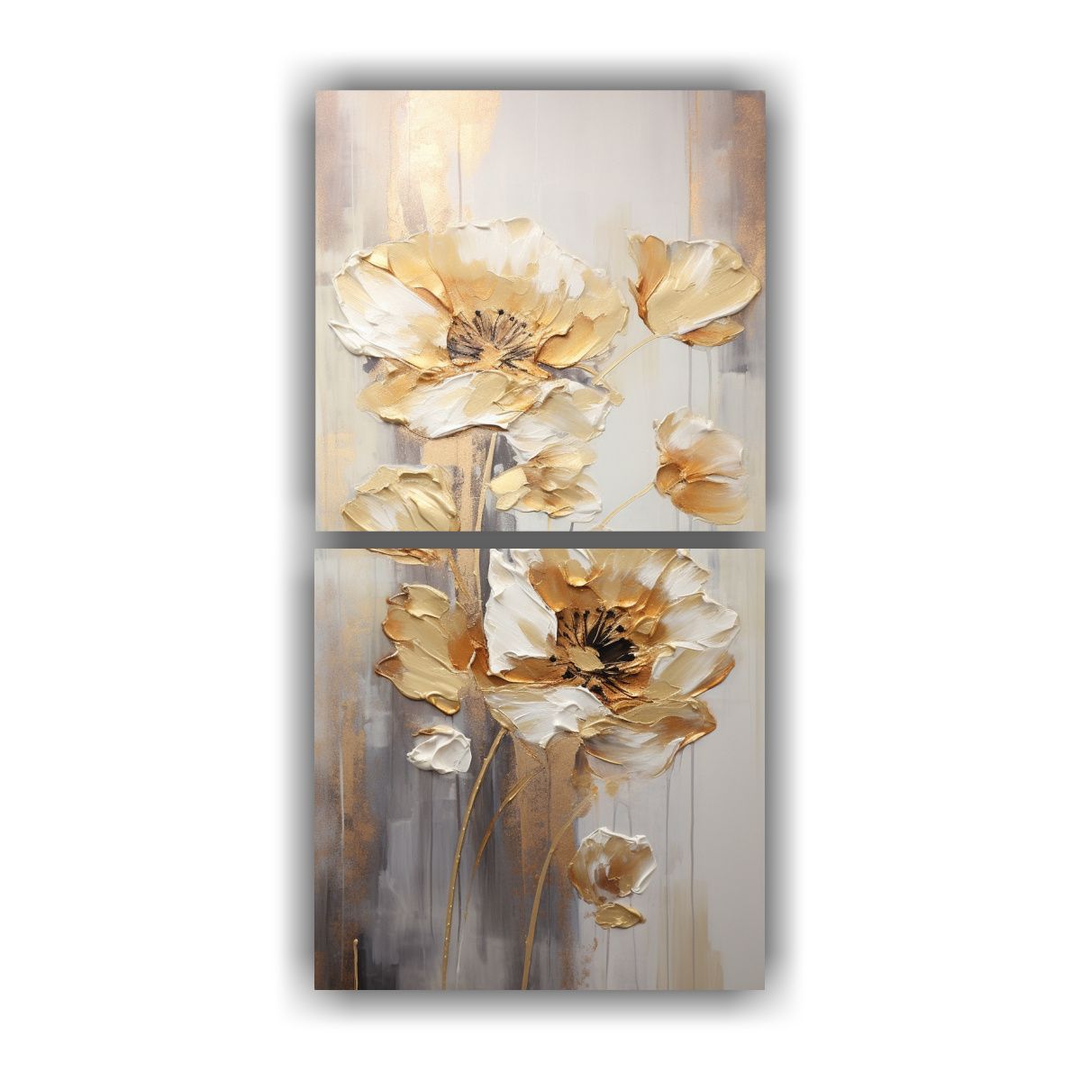 GENERICO - Cuadro Lienzos Set 2 Temática Flores Doradas 80x160 Cm