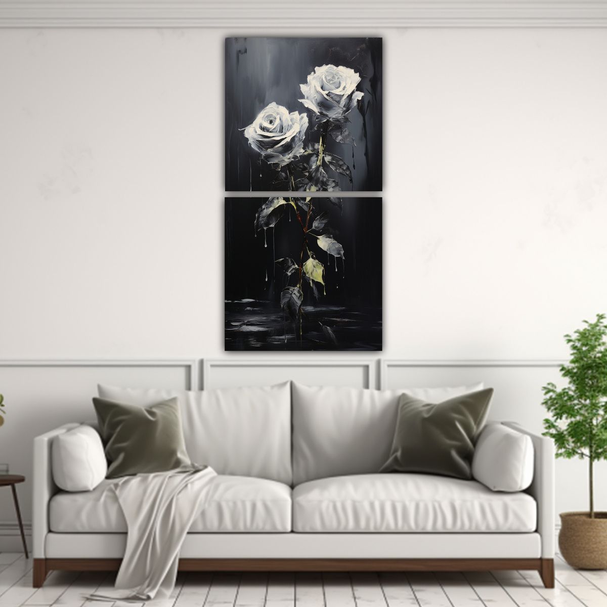GENERICO - Pintura De Dos Lienzos Luminosa De Rosas Negras 70x140 Cm