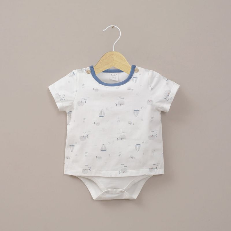 OPALINE - Body polera blanco estampado de bebé niño