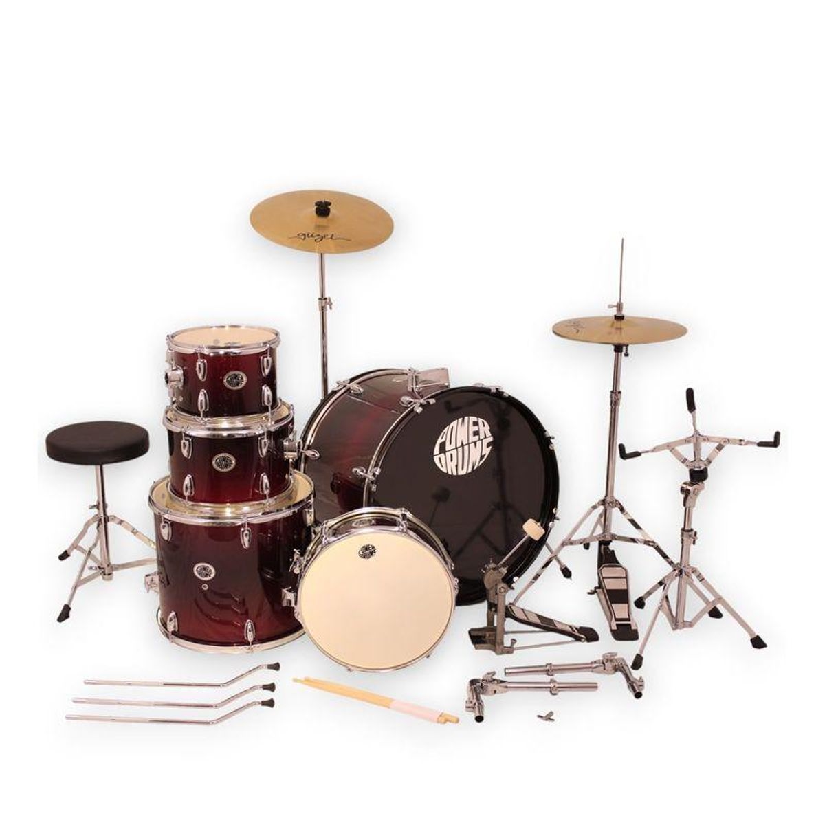 POWERDRUMS - Set De Batería Acústica PowerDrums CPJ-5 FKR - Rojo