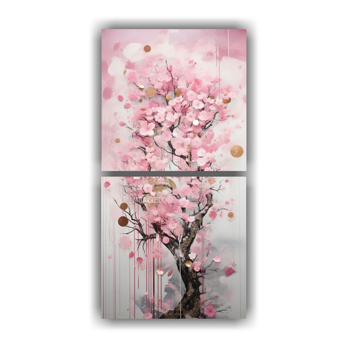GENERICO - Díptico Diseño Poder Árbol En Rosa Y Plata En 70x140 Cm