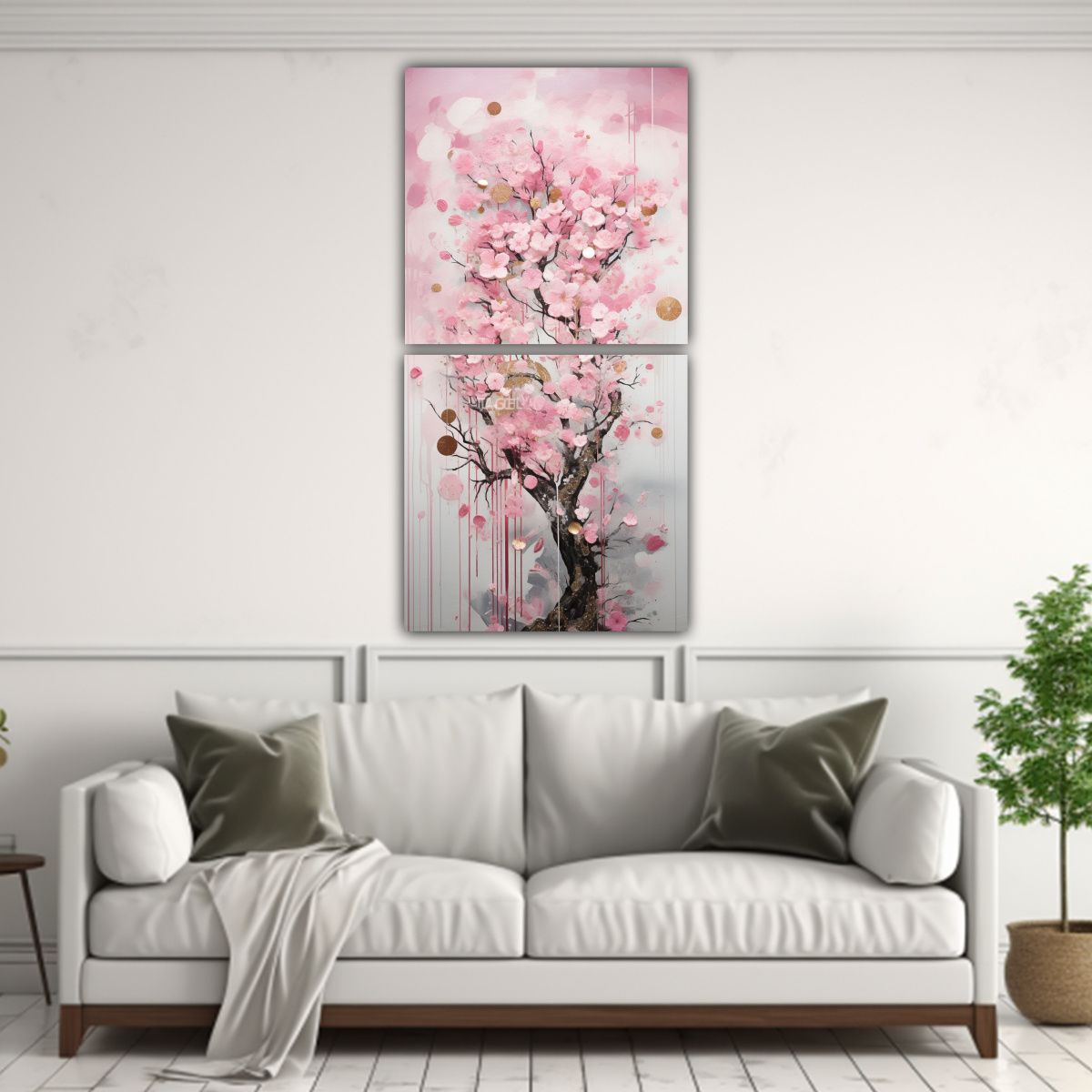 GENERICO - Díptico Diseño Poder Árbol En Rosa Y Plata En 70x140 Cm