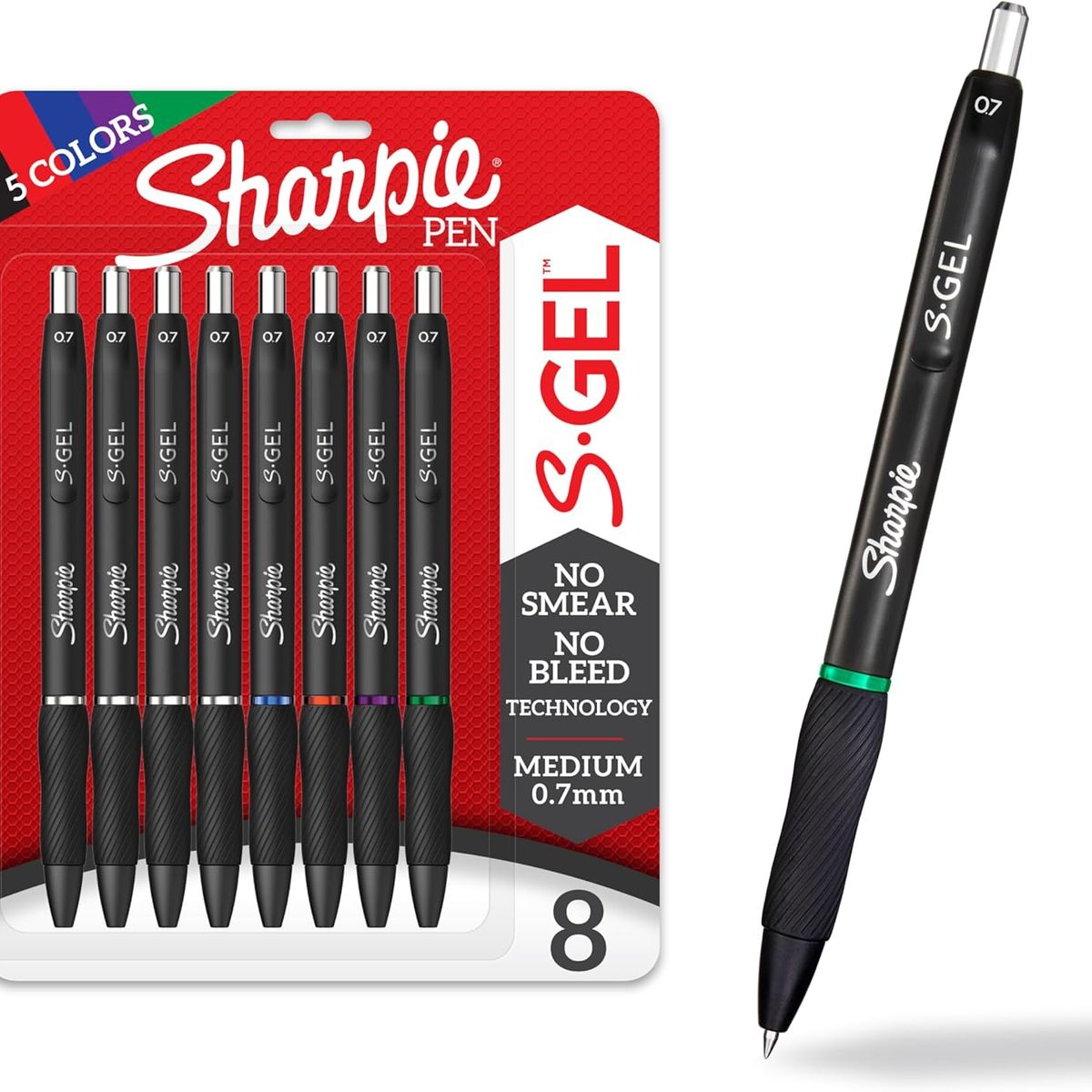 SHARPIE - Set 8 Lápices Sharpie Tinta Colores S-gel 0,7mm Grip De Goma