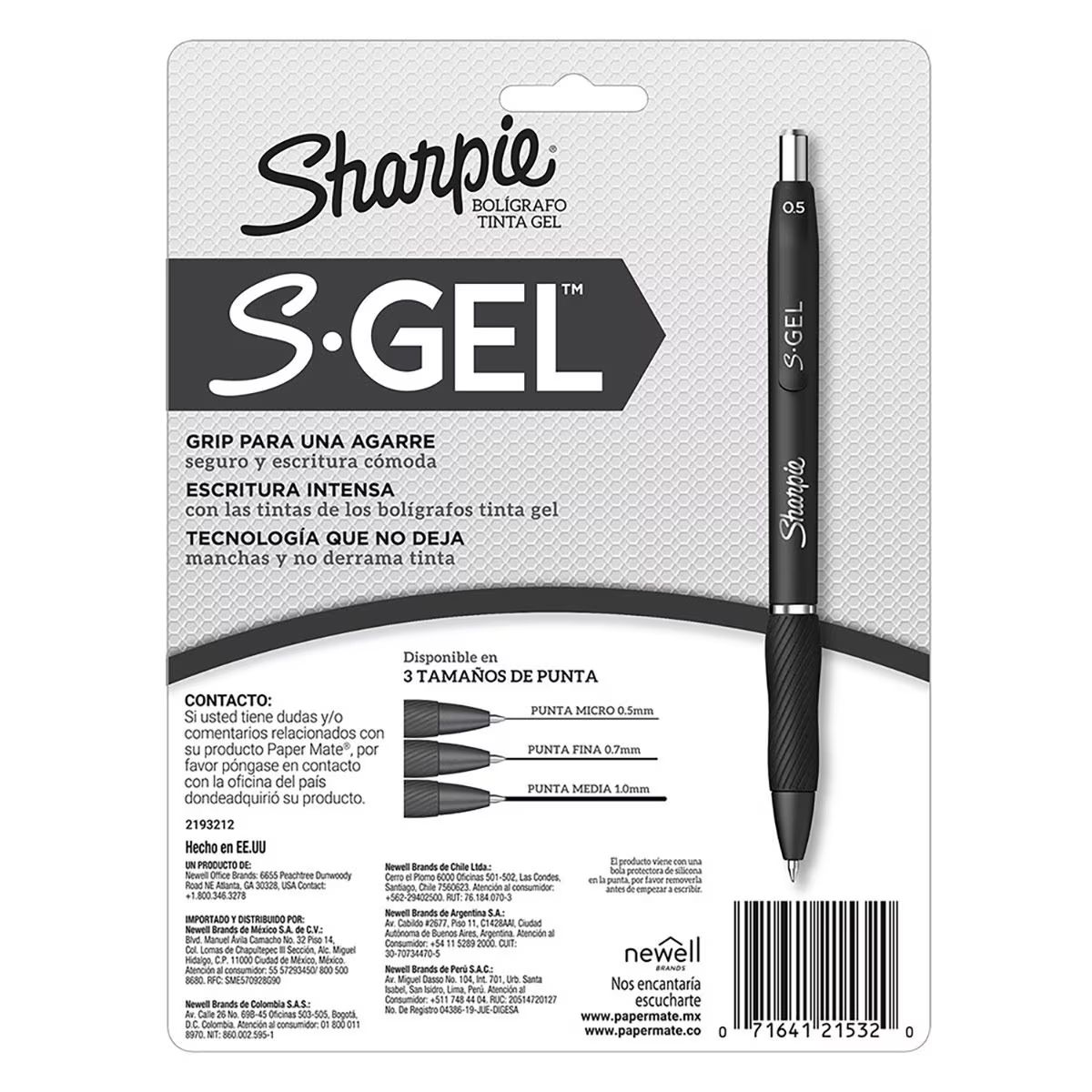 SHARPIE - Set 8 Lápices Sharpie Tinta Colores S-gel 0,7mm Grip De Goma