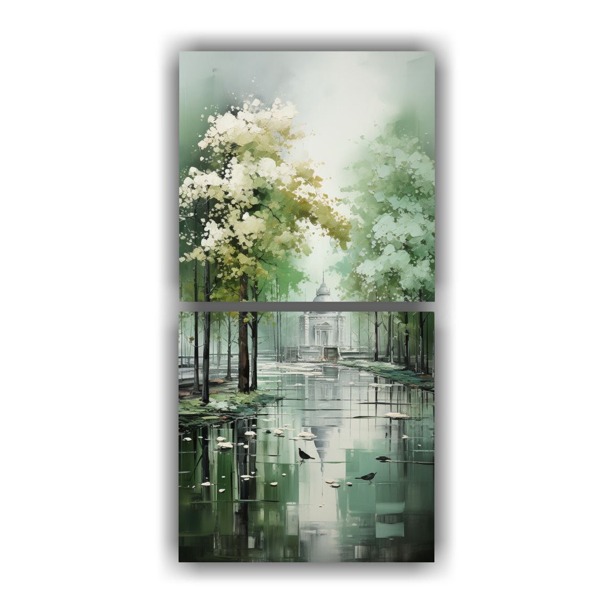 GENERICO - Pintura Abstracta De árboles En Plata Y Blanco 80x160 Cm