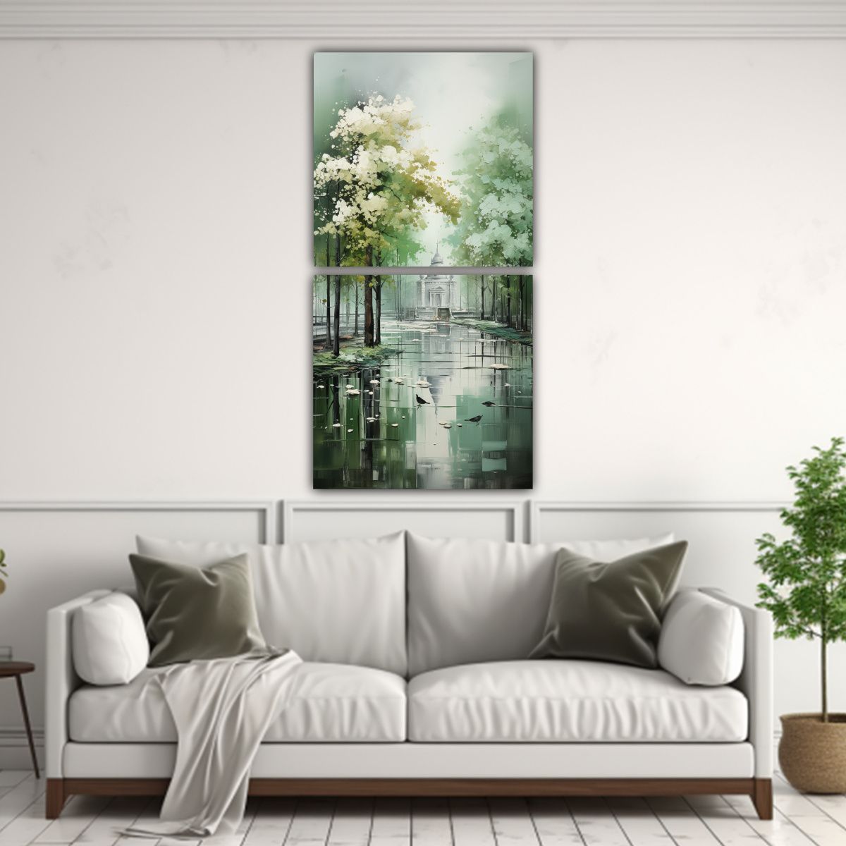 GENERICO - Pintura Abstracta De árboles En Plata Y Blanco 80x160 Cm