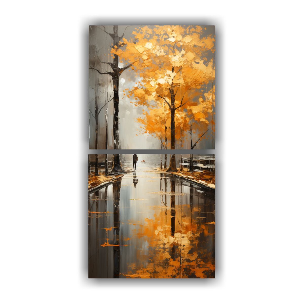 GENERICO - Pintura Abstracta De árboles En Plata Y Oro Con 80x160 Cm