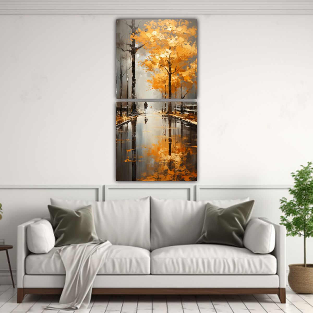 GENERICO - Pintura Abstracta De árboles En Plata Y Oro Con 80x160 Cm