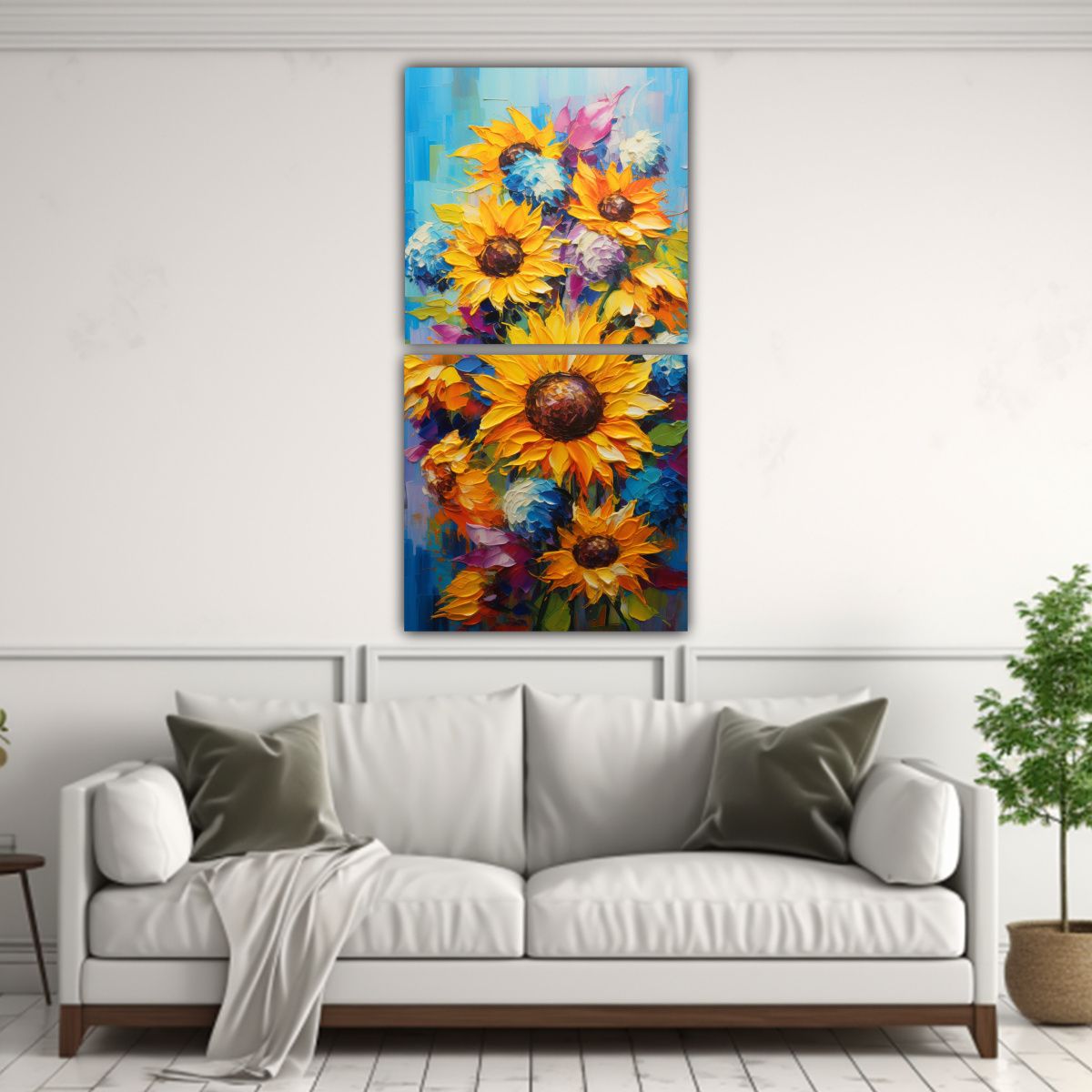 GENERICO - Cuadro De Girasoles Vibrantes En Lienzo Dos Artes 70x140 Cm