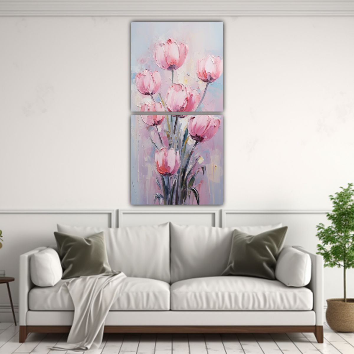 GENERICO - Pintura Innovadora De TULIPANES Rosados En Lienzo 80x160 Cm