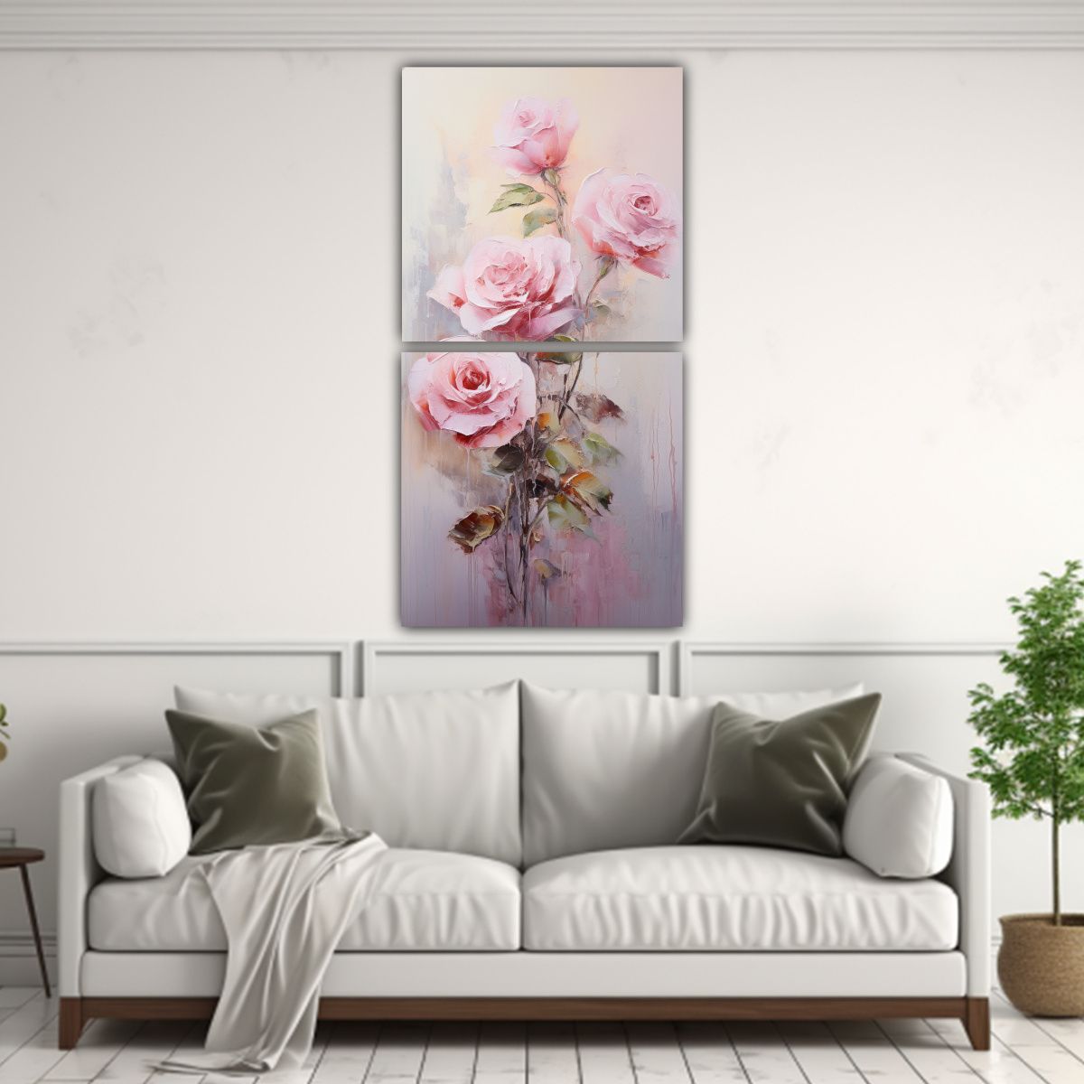GENERICO - Pintura Multicolor De Rosas Rosadas En Lienzo 80x160 Cm