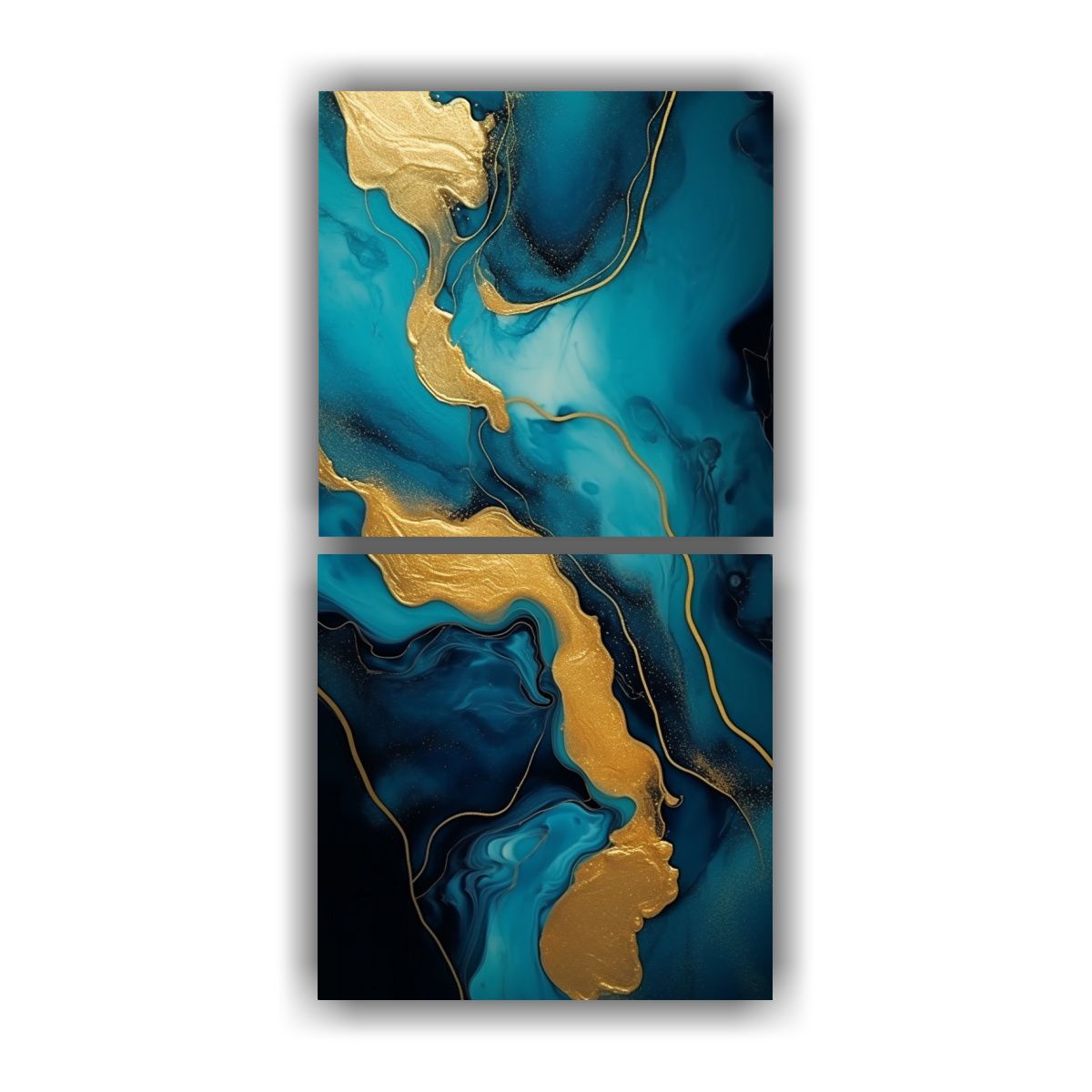 GENERICO - Cuadros Abstractos Con Tonos Azules Dorados Y 80x160 Cm