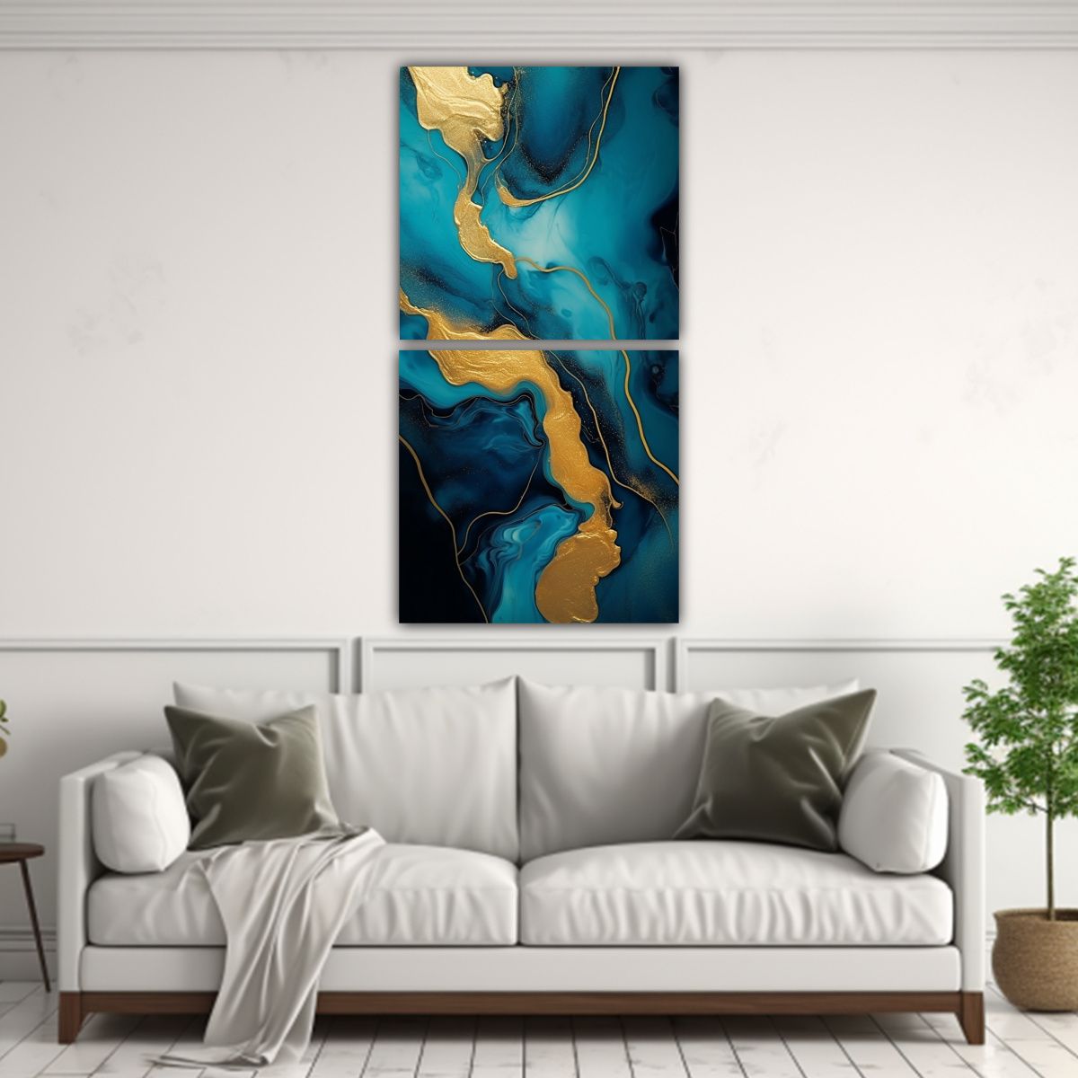 GENERICO - Cuadros Abstractos Con Tonos Azules Dorados Y 80x160 Cm