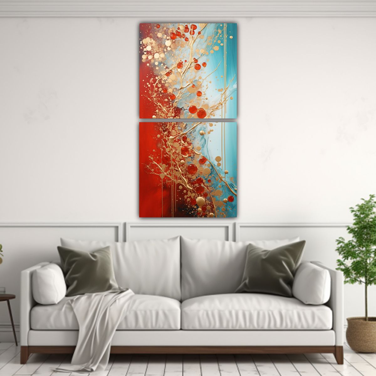 GENERICO - Pintura Decorativa Vintage En Rojo Y Dorado 70x140 Cm