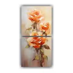 GENERICO - Pintura En Lienzo Rosas Naranjas En Estilo De Dos 70x140 Cm