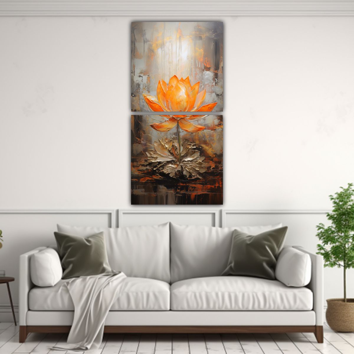 GENERICO - Pintura En Lienzo De Loto Naranja Estilo Intenso 80x160 Cm