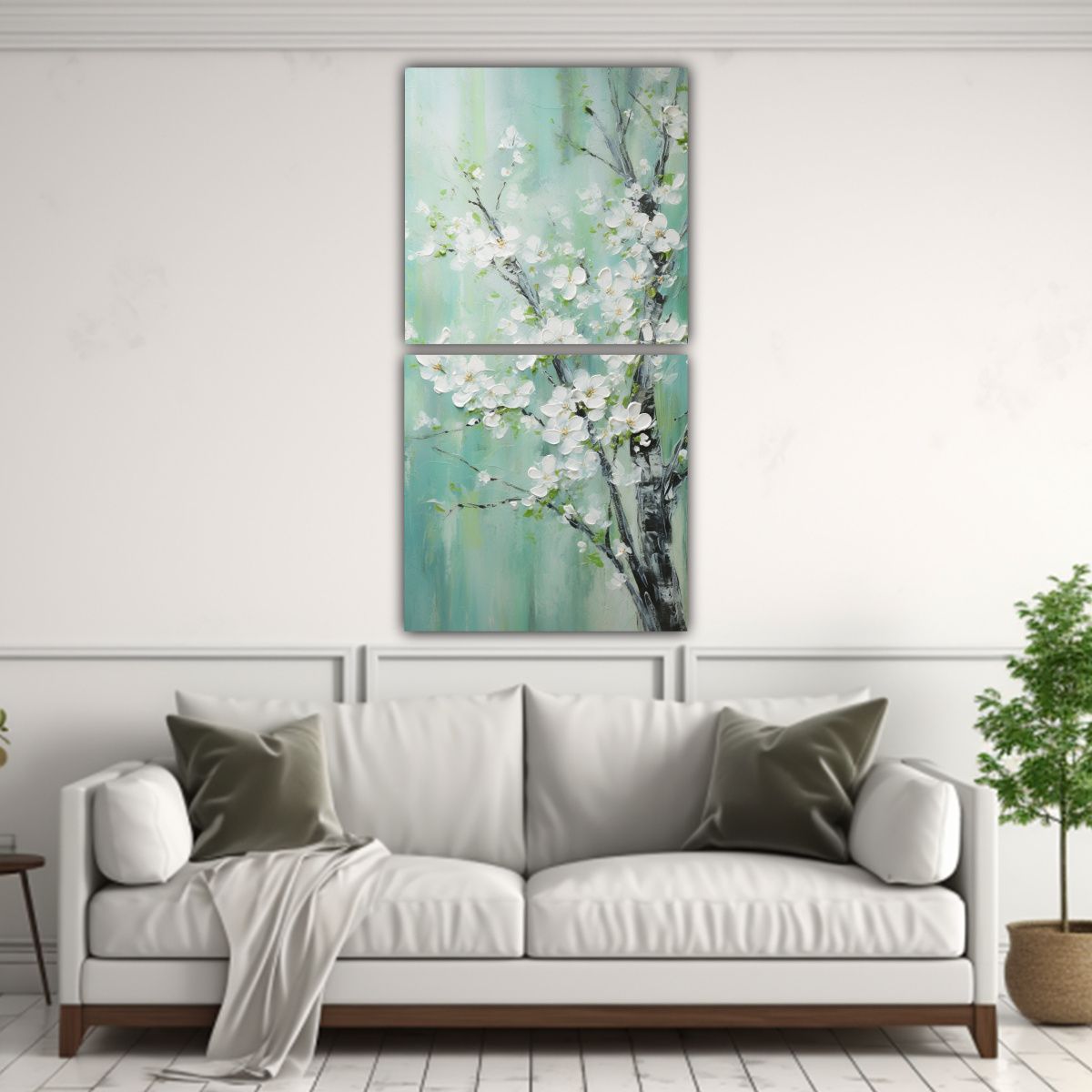 GENERICO - Cuadros Vintage De Textura De Cerezos Verdes En 80x160 Cm