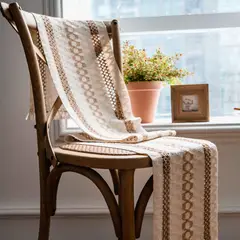 GENERICO - Camino Mesa Bohemio Algodón 180 cm x 30 cm Yute Beige y dorado