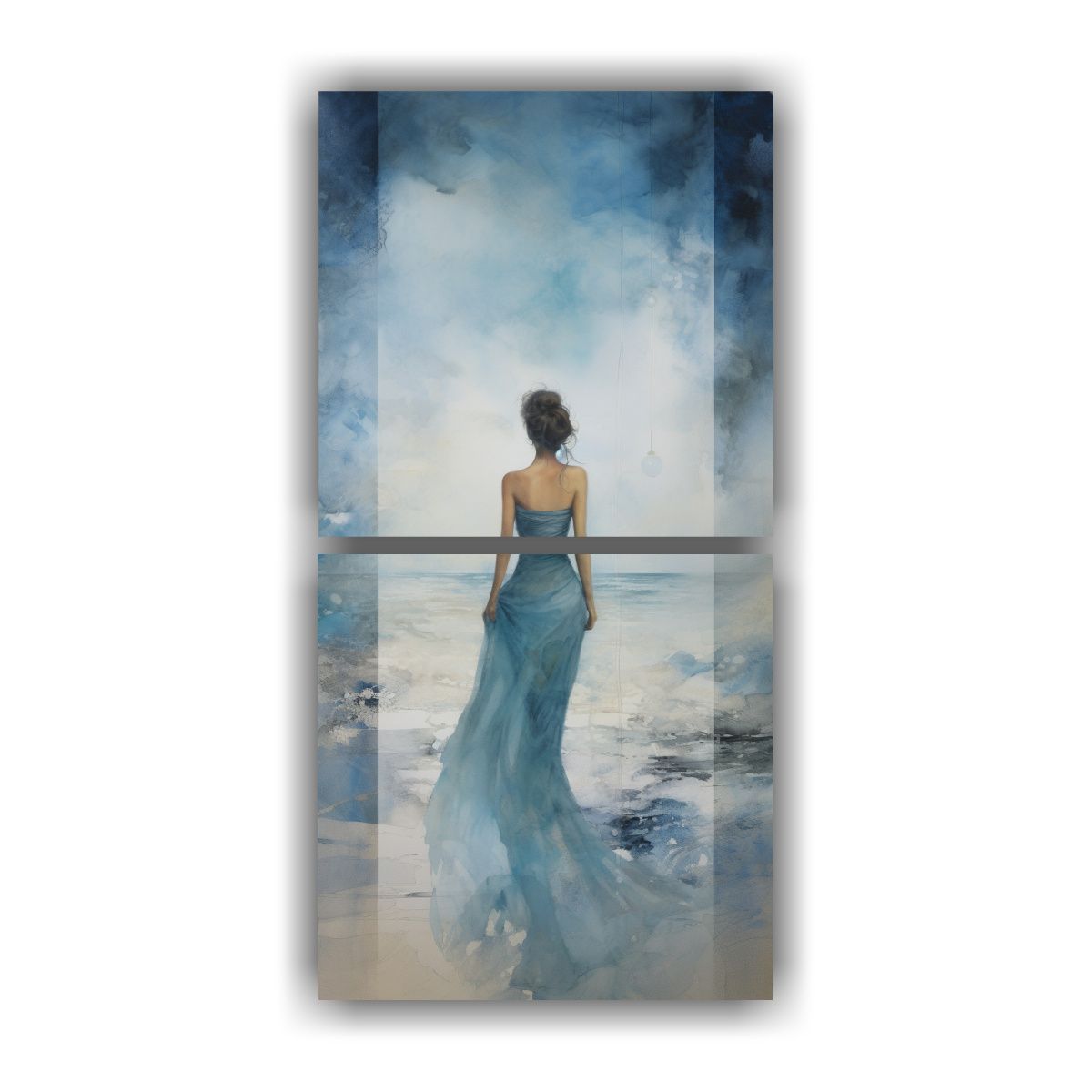 GENERICO - Cuadro Conceptual Sala Azul Turquesa Y Plateado 70x140 Cm