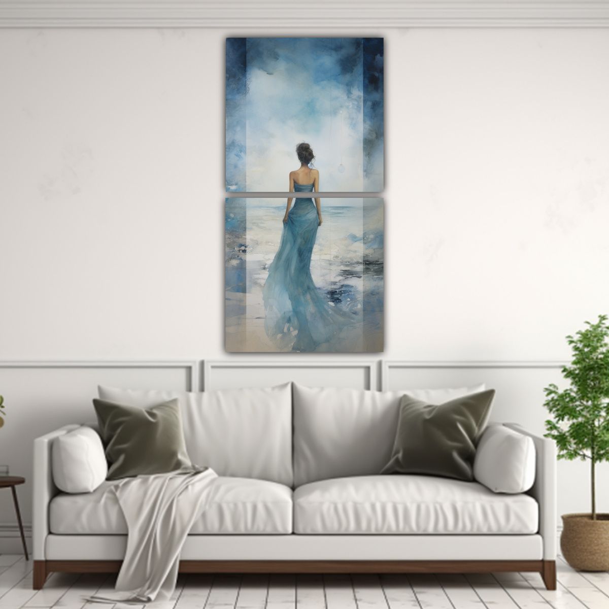 GENERICO - Cuadro Conceptual Sala Azul Turquesa Y Plateado 70x140 Cm