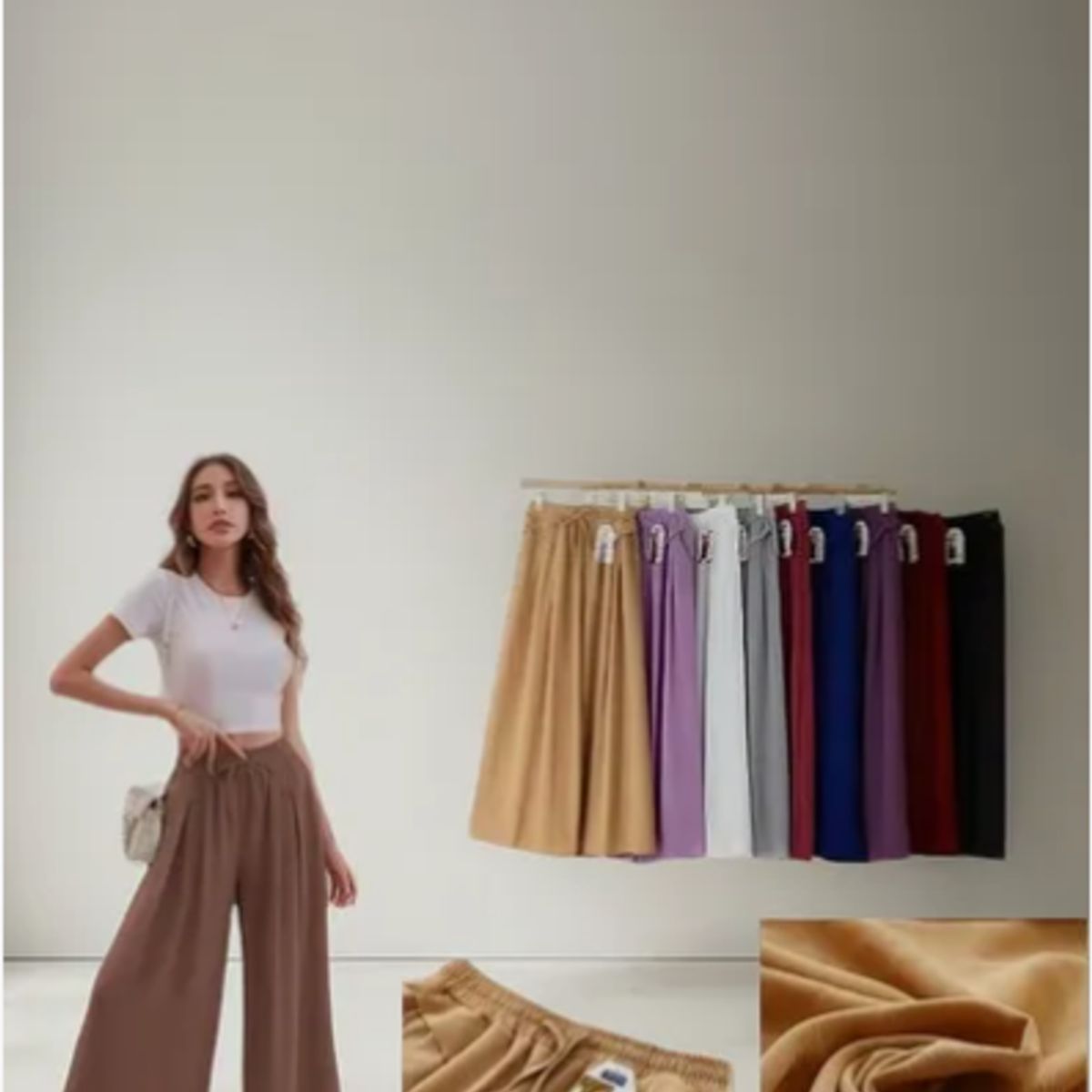 AGW - Pack 3 Pantalones Mujer Estilo Ancho Colores Surtidos