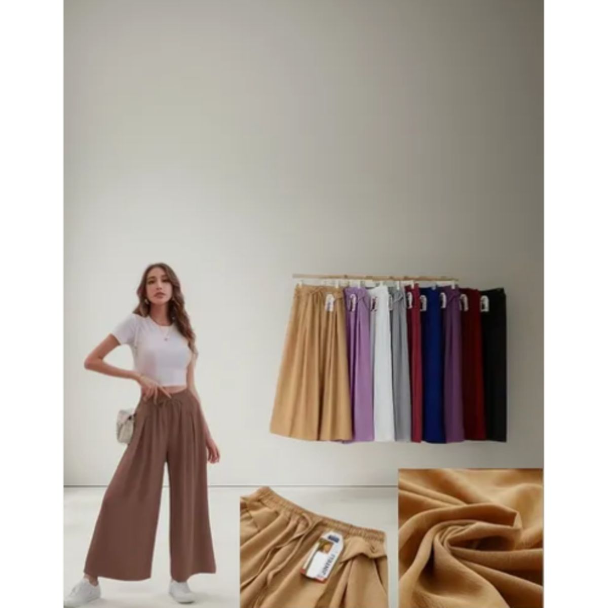 AGW - Pack 3 Pantalones Mujer Estilo Ancho Colores Surtidos