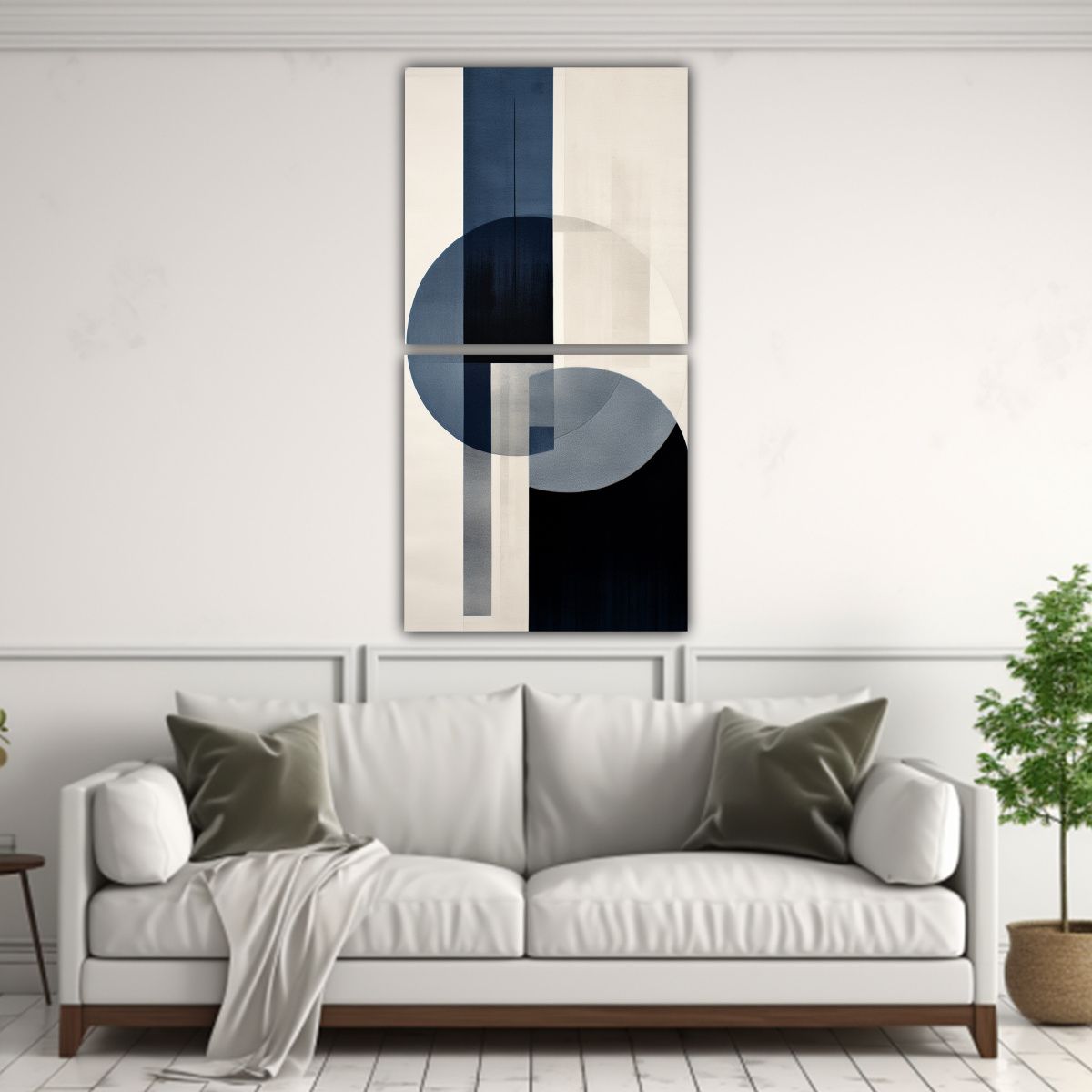 GENERICO - Pintura Abstracta Azul Y Gris En Lienzo Blanco 80x160 Cm