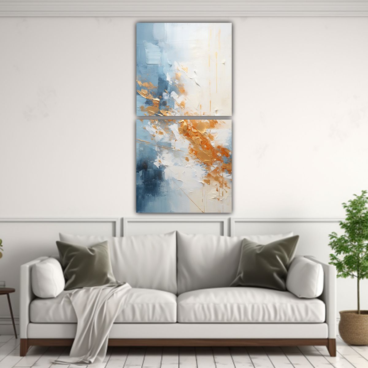 GENERICO - Cuadros Decorativos Abstractos Blanco Y Dorado 80x160 Cm