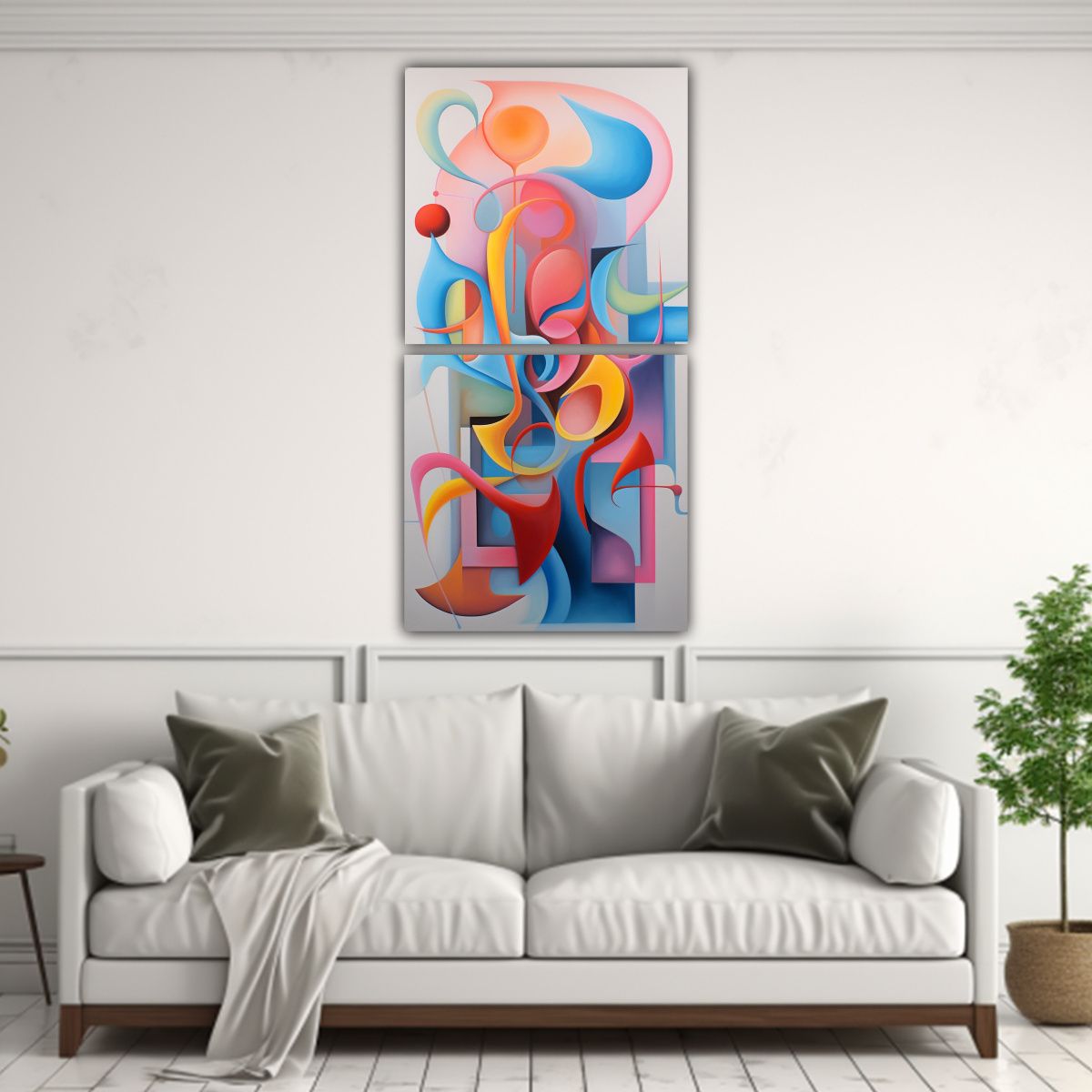 GENERICO - Diptico Vitalidad Cuadro Abstracto Colores Pastel 70x140 Cm