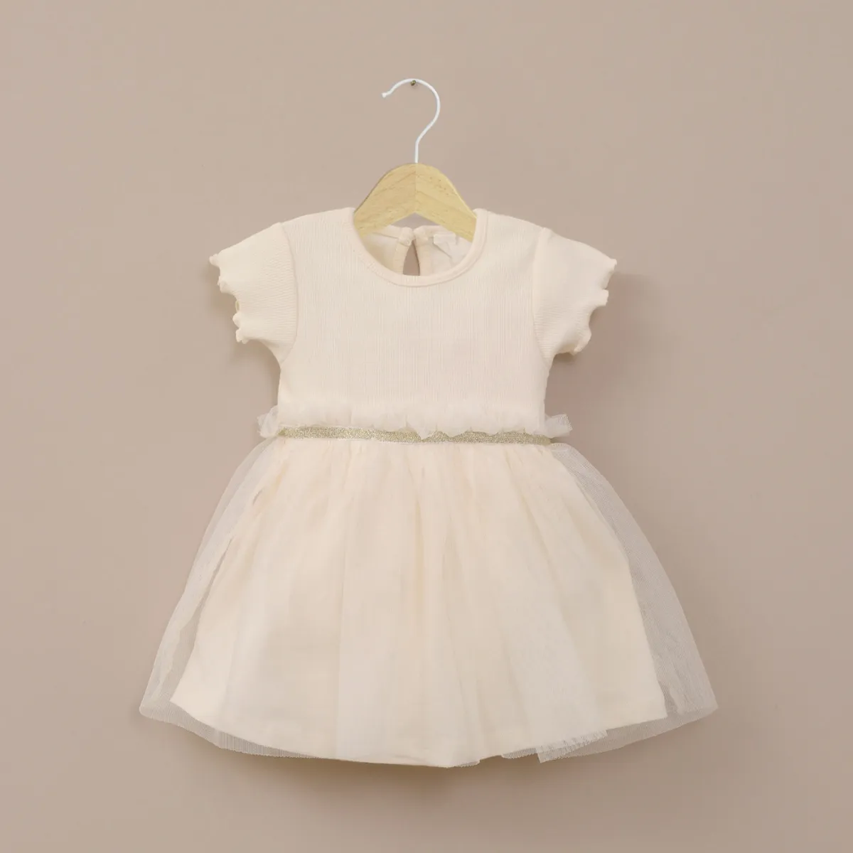 OPALINE - Vestido beige con tull de bebé niña