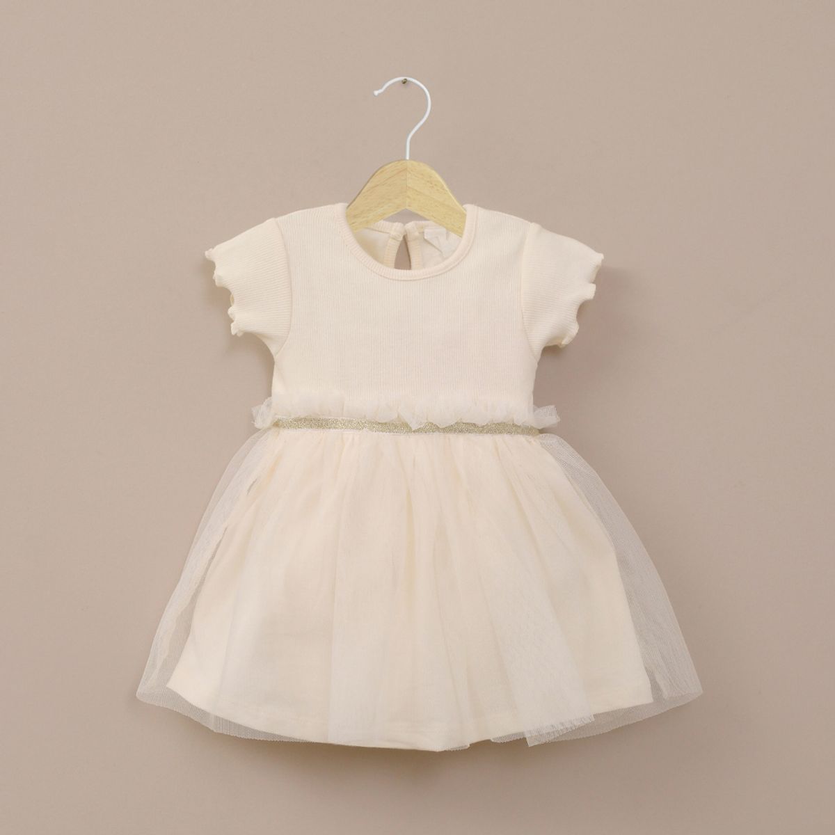 OPALINE - Vestido beige con tull de bebé niña