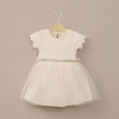 OPALINE - Vestido beige con tull de bebé niña