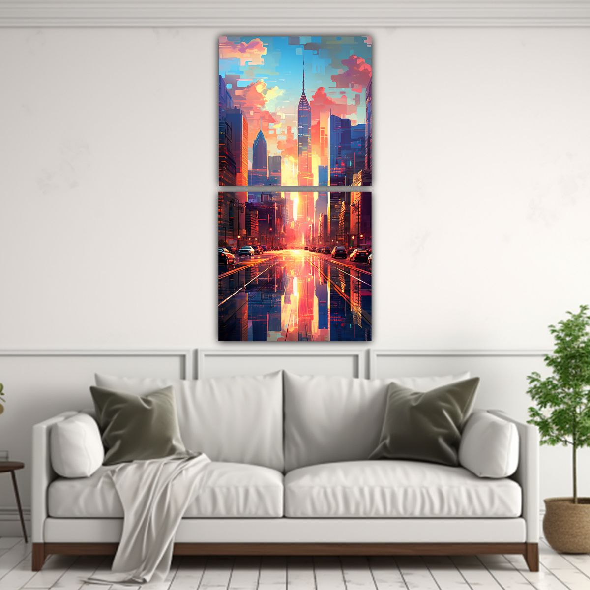 GENERICO - Cuadro Lienzo Finas Líneas Clásico Vista Ciudad 80x160 Cm