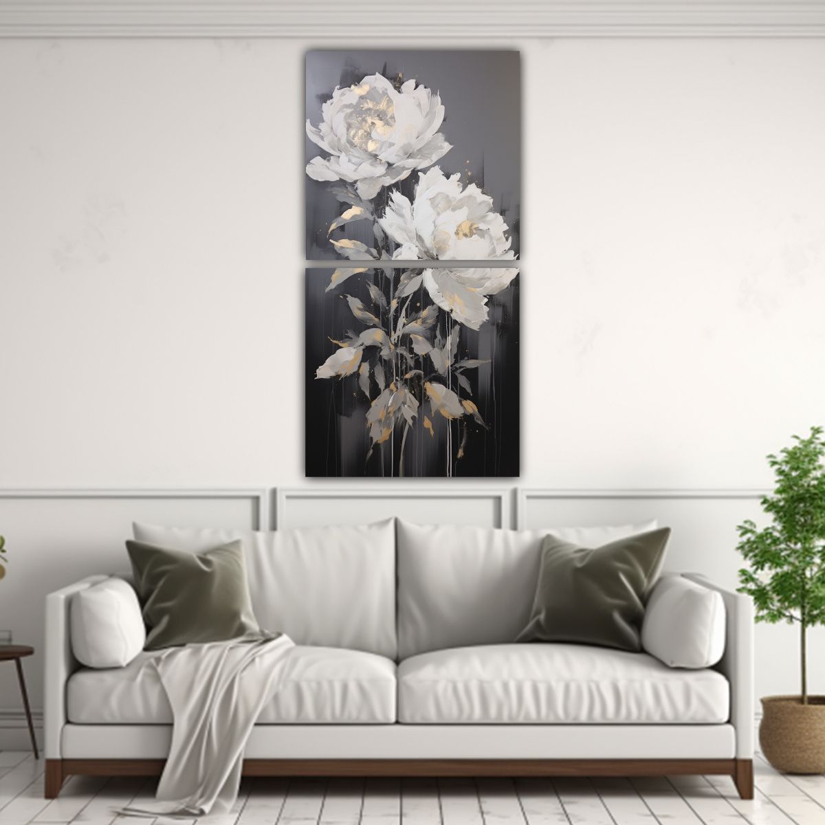 GENERICO - Cuadro Decorativo Escenario Con Peonías Negras 70x140 Cm