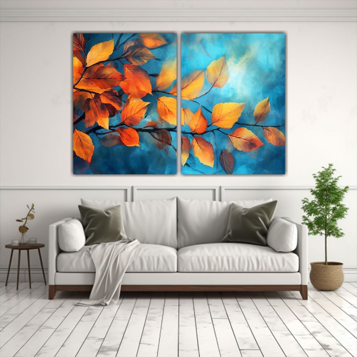 GENERICO - Fondo Azul Con Los Colores Del Otoño En Cuadros 160x120 Cm