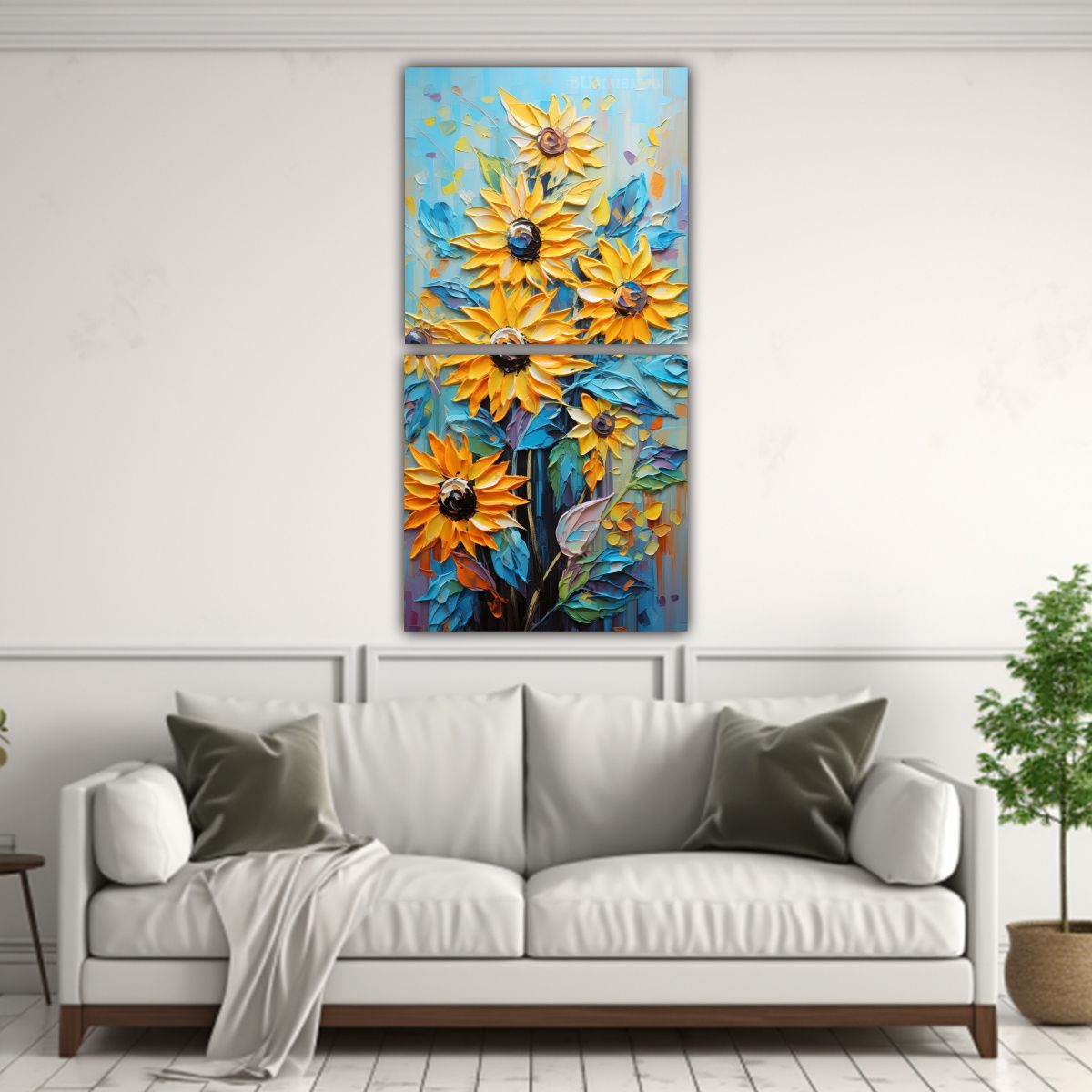 GENERICO - Cuadro Vibrante De Girasoles En Lienzo 70x140 Cm
