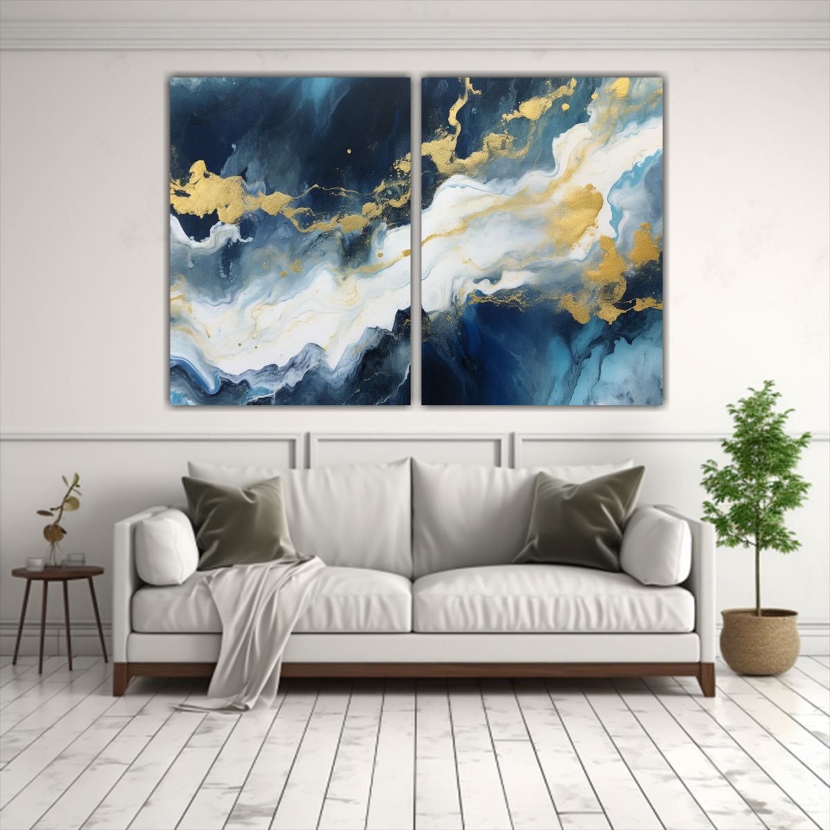 GENERICO - Cuadro Abstracto Azul Y Oro Arte De Pared 160x120 Cm