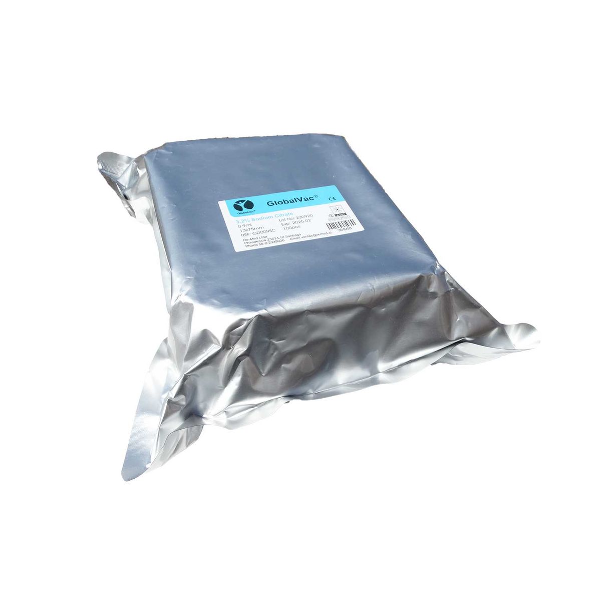 GENERICO - Tubo tapa celeste, 2.7ml Globalvac 13x75mm 100 unidades