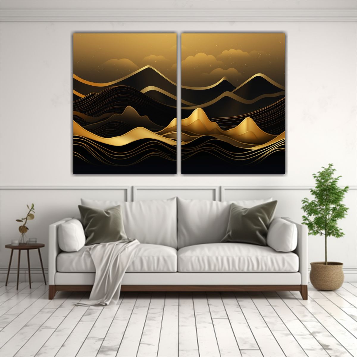 GENERICO - Diseño Mural Montaña Dorada Con Arte De Paisaje 160x120 Cm