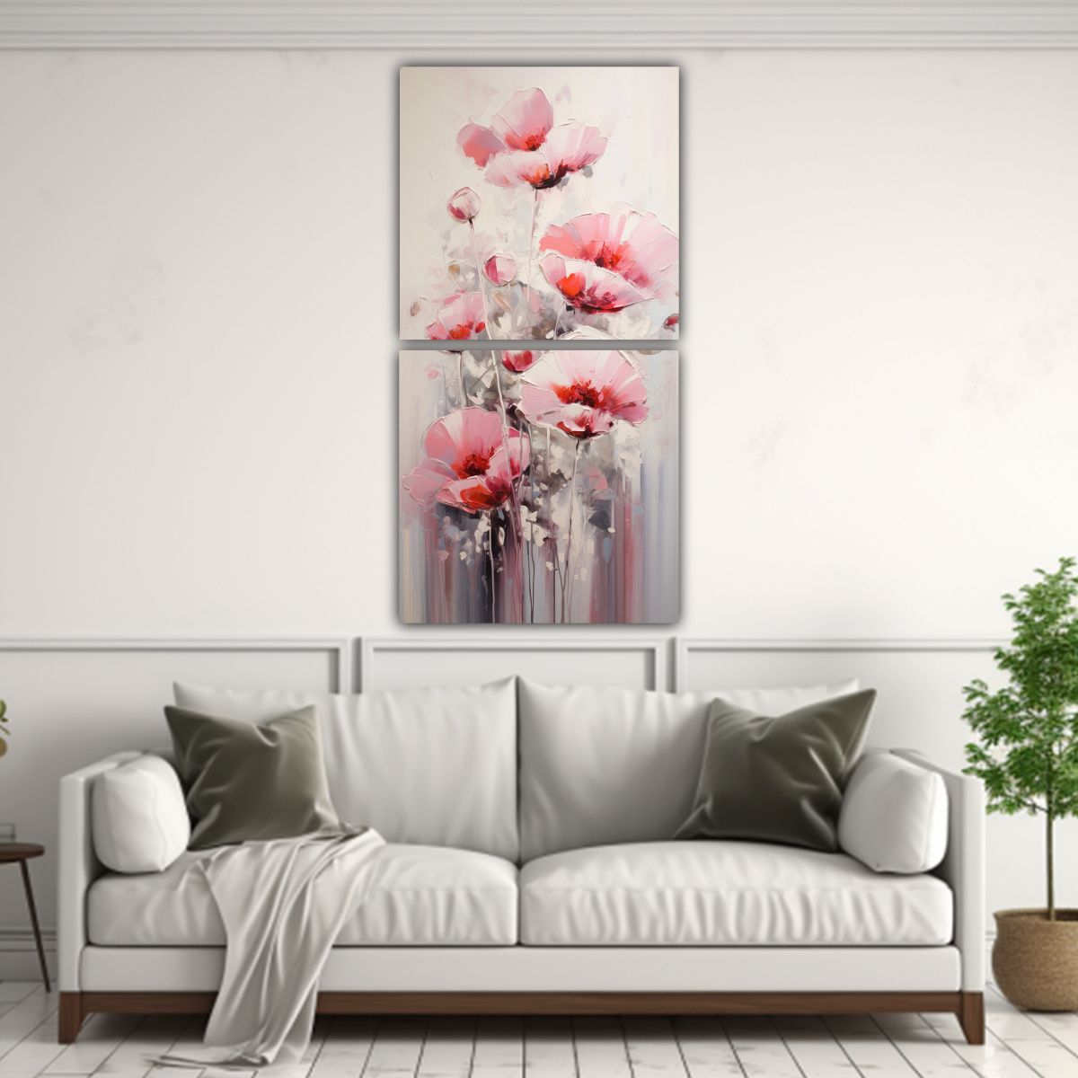 GENERICO - Cuadro Dibujo Habitación Con Flores Rosadas 80x160 Cm
