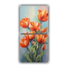 GENERICO - Cuadro De Tulipanes Naranjas En Tela Estilo 80x160 Cm