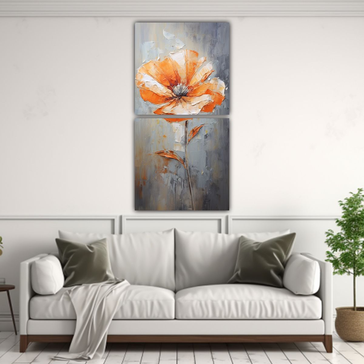 GENERICO - Cuadro De Pintura De Flores Naranjas Estilo 80x160 Cm