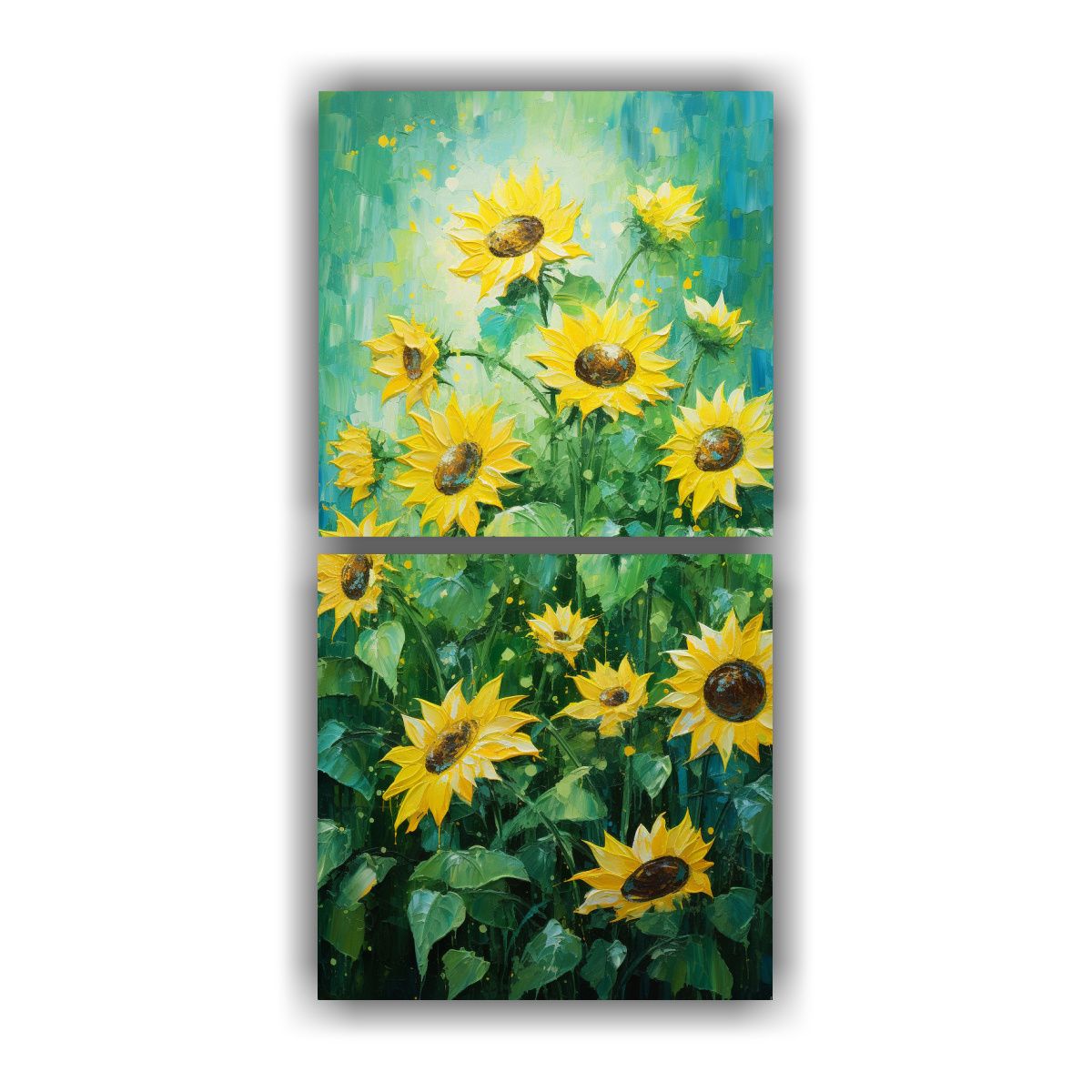 GENERICO - Pintura En Lienzo De Girasoles Verdes En Estilo 70x140 Cm