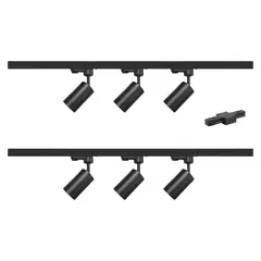 AVC Y VELL MAX - Lámpara 6 Focos Negros Luz Neutra 7W + 2 Riel 1mt + Unión