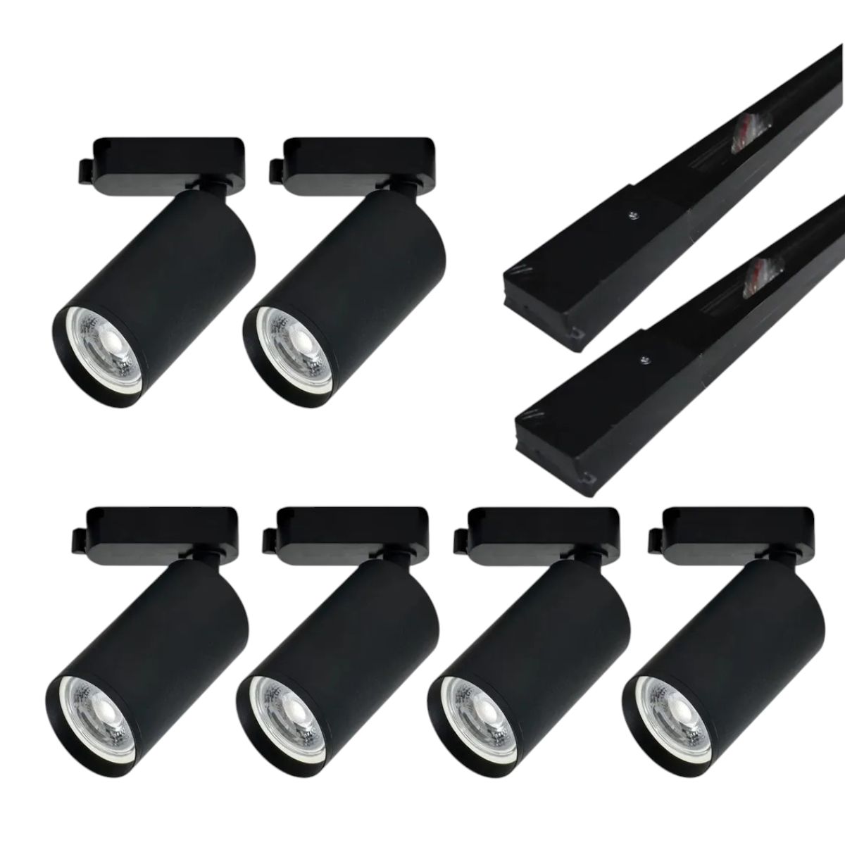 AVC Y VELL MAX - Lámpara 6 Focos Negros Luz Neutra 7W + 2 Riel 1mt + Unión