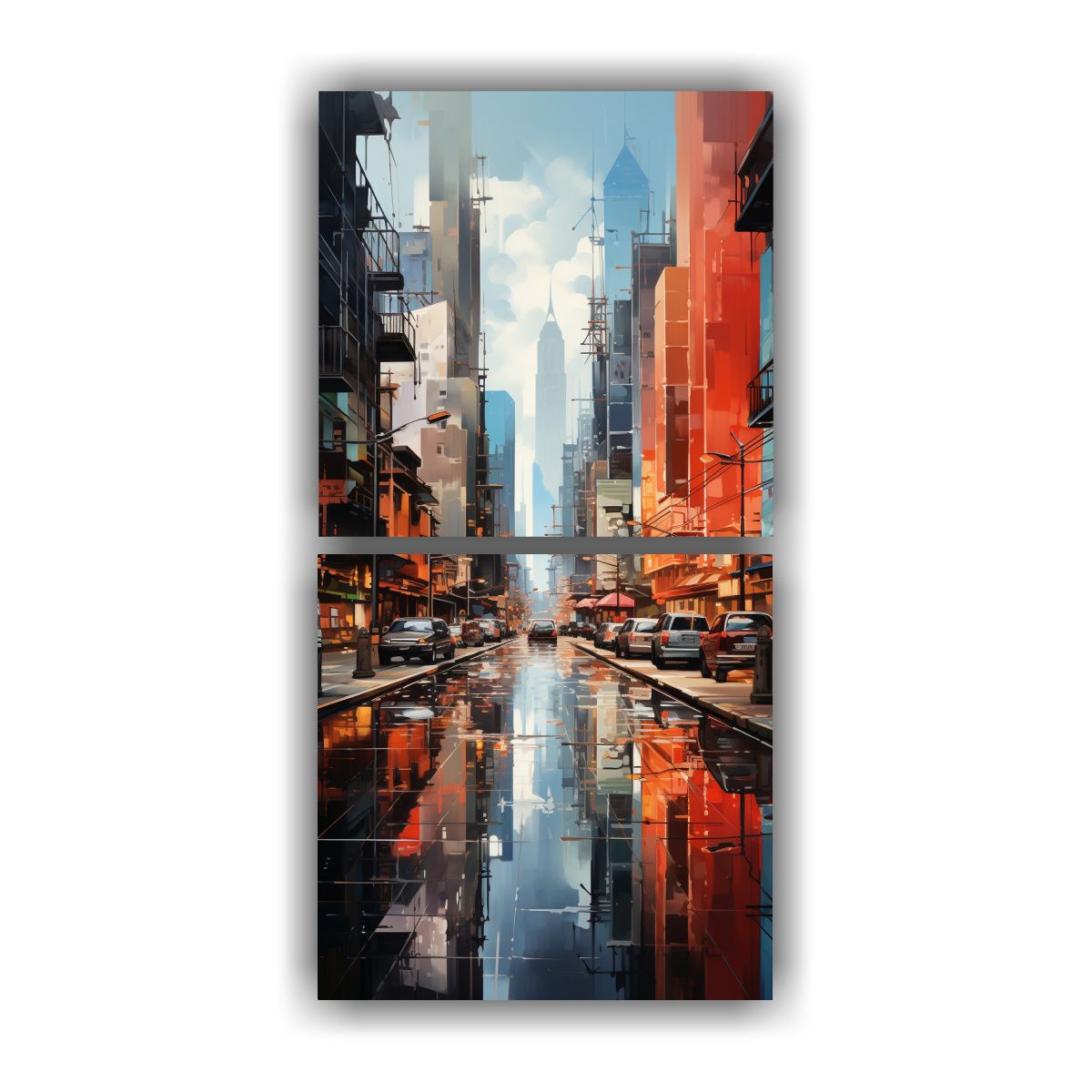 GENERICO - Pintura Cubista Ciudad Fragmentada Cuadros 80x160 Cm