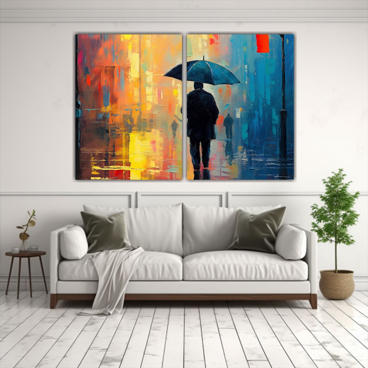 GENERICO - Cuadro Silueta Anciano Con Paraguas Caminando 160x120 Cm