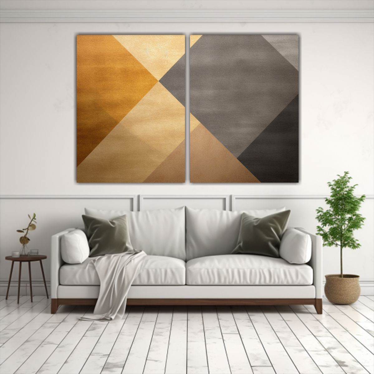 GENERICO - Cuadros Decorativos Geométricos En Oro Y Beige 160x120 Cm