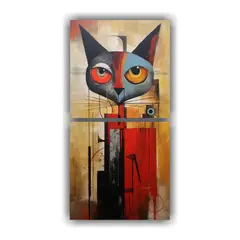 GENERICO - Pintura Abstracta Decorativa De Gato Alegre 70x140 Cm