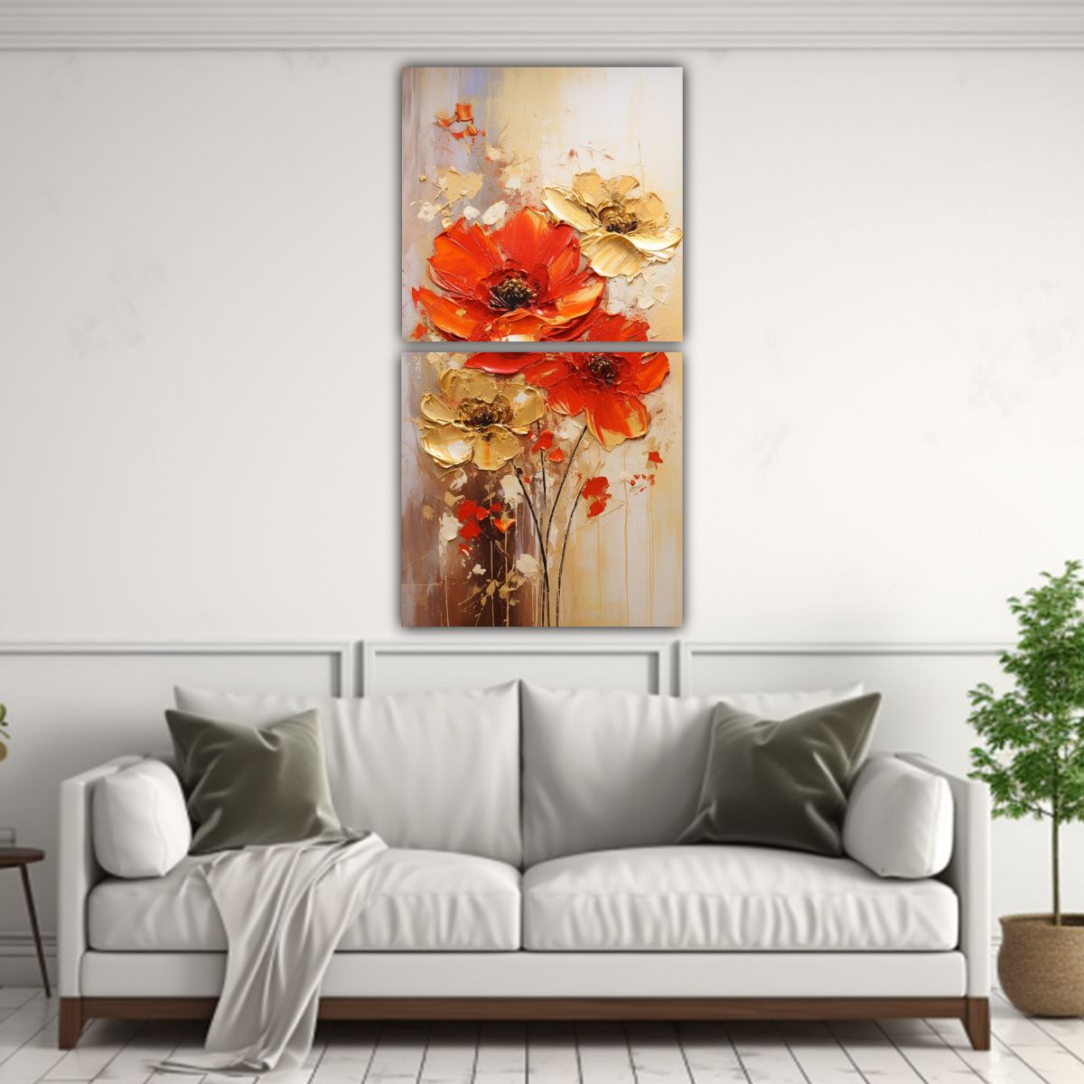 GENERICO - Pintura En Lienzo Estilo Diptico Dibujo Artesanal 50x100 Cm